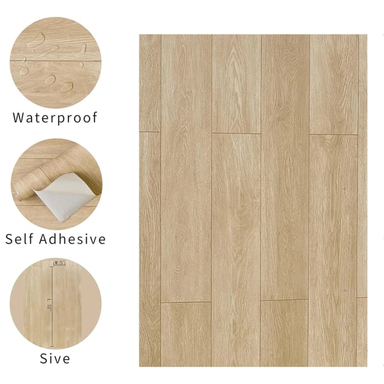 Hot Sale 3D Wood Grain Peel & Stick Flooring PVC Wood Vinyl Flooring Self Adhesive Wallpaper Rolls Floor Tiles for Home Decor detail 6