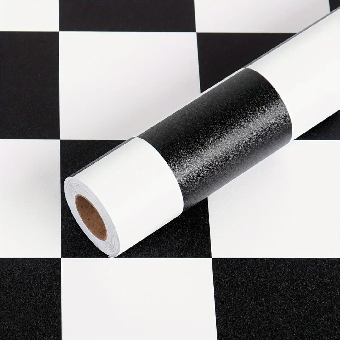 COWINLIFE Classic Black White Checker Peel and Stick Tile PVC Self Adhesive Wallpaper Roll Decorative Film for Home Living Room Decor