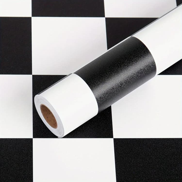 COWINLIFE Classic Black White Checker Peel and Stick Tile PVC Self Adhesive Wallpaper Roll Decorative Film for Home Living Room Decor detail 1