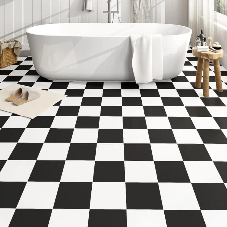 COWINLIFE Classic Black White Checker Peel and Stick Tile PVC Self Adhesive Wallpaper Roll Decorative Film for Home Living Room Decor detail 5