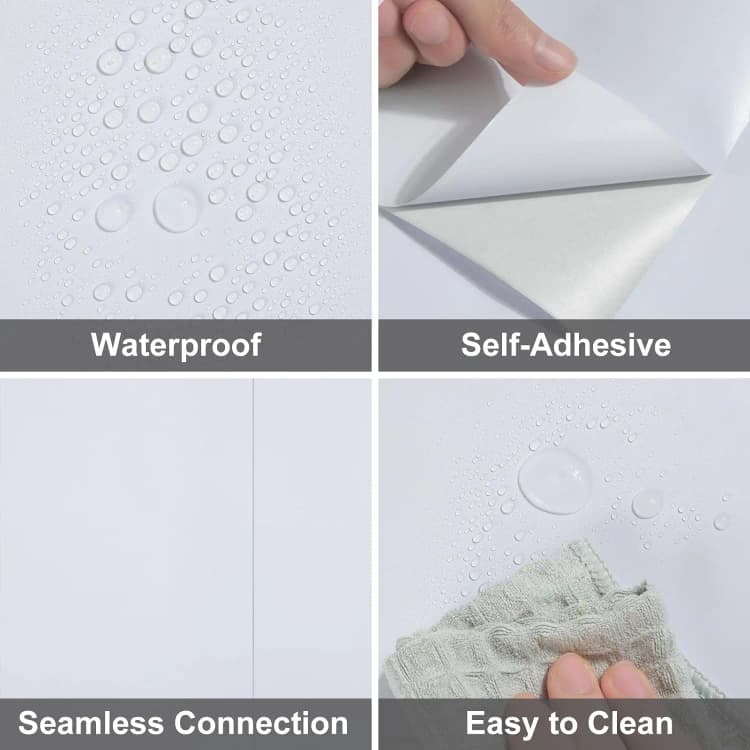 COWINLIFE Solid White Wall Sticker Moisture-Proof Cabinet Wallpaper Waterproof Room Stickers Removable Self Adhesive Wallpaper Rolls detail 6