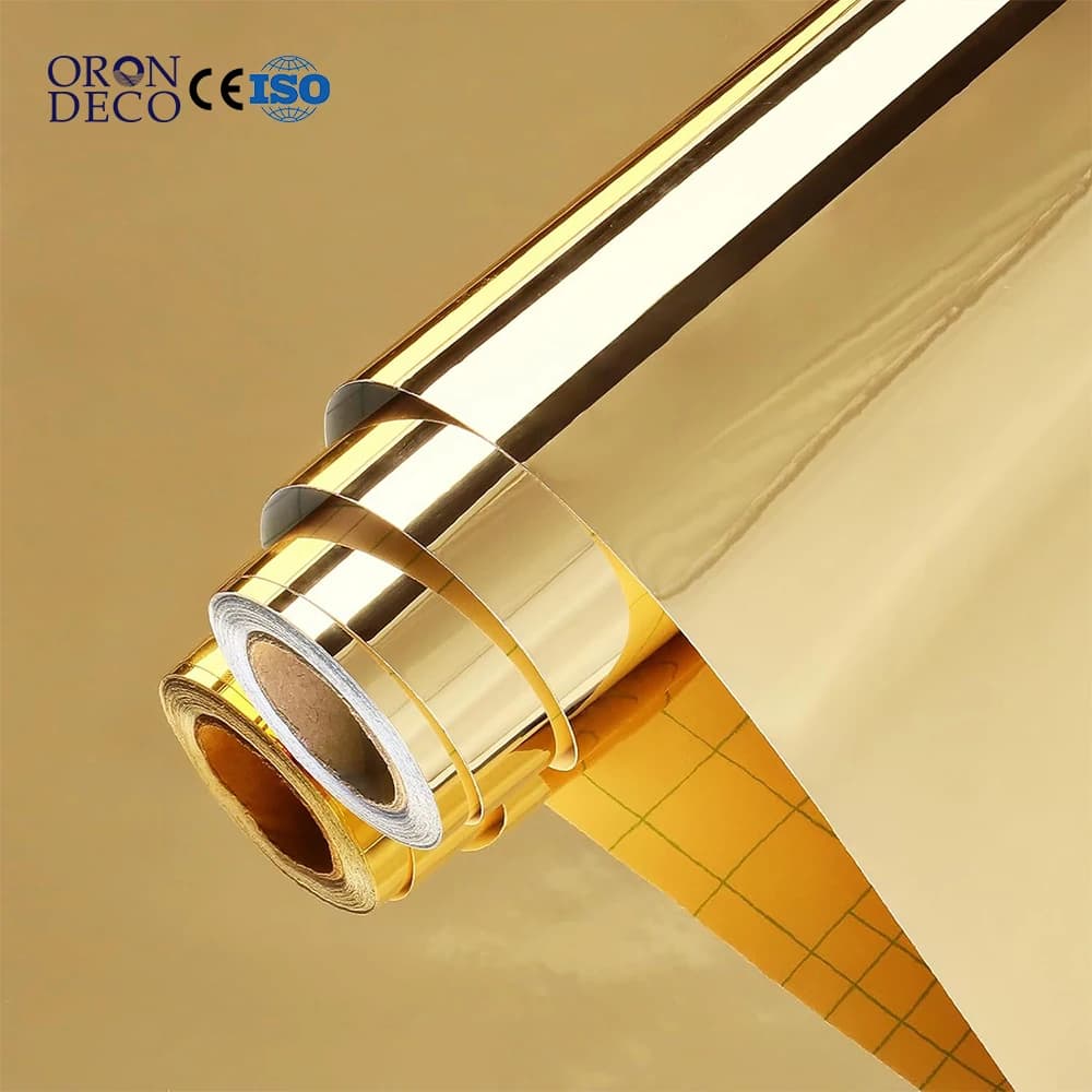 COWINLIFE Mirror Gold Metallic Self-Adhesive Vinyl Wrap Roll Cabinet Wallpaper Waterproof Decorative Film for Kitchen Backsplash