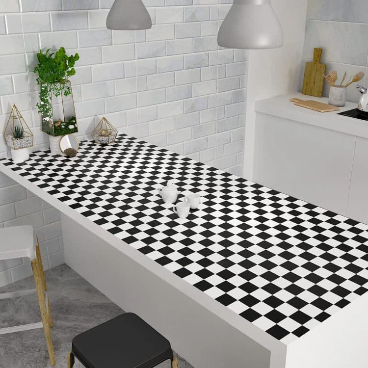 COWINLIFE 3d Black Checker Self Adhesive Wallpaper Rolls Furniture Renovation Pvc Peel & Stick Flooring Bathroom Wallpaper Waterproof detail 2