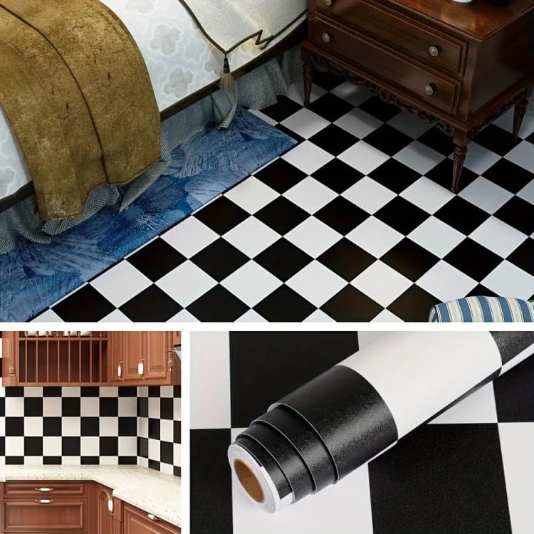 COWINLIFE 3d Black Checker Self Adhesive Wallpaper Rolls Furniture Renovation Pvc Peel & Stick Flooring Bathroom Wallpaper Waterproof detail 4