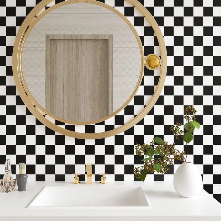 COWINLIFE 3d Black Checker Self Adhesive Wallpaper Rolls Furniture Renovation Pvc Peel & Stick Flooring Bathroom Wallpaper Waterproof detail 5