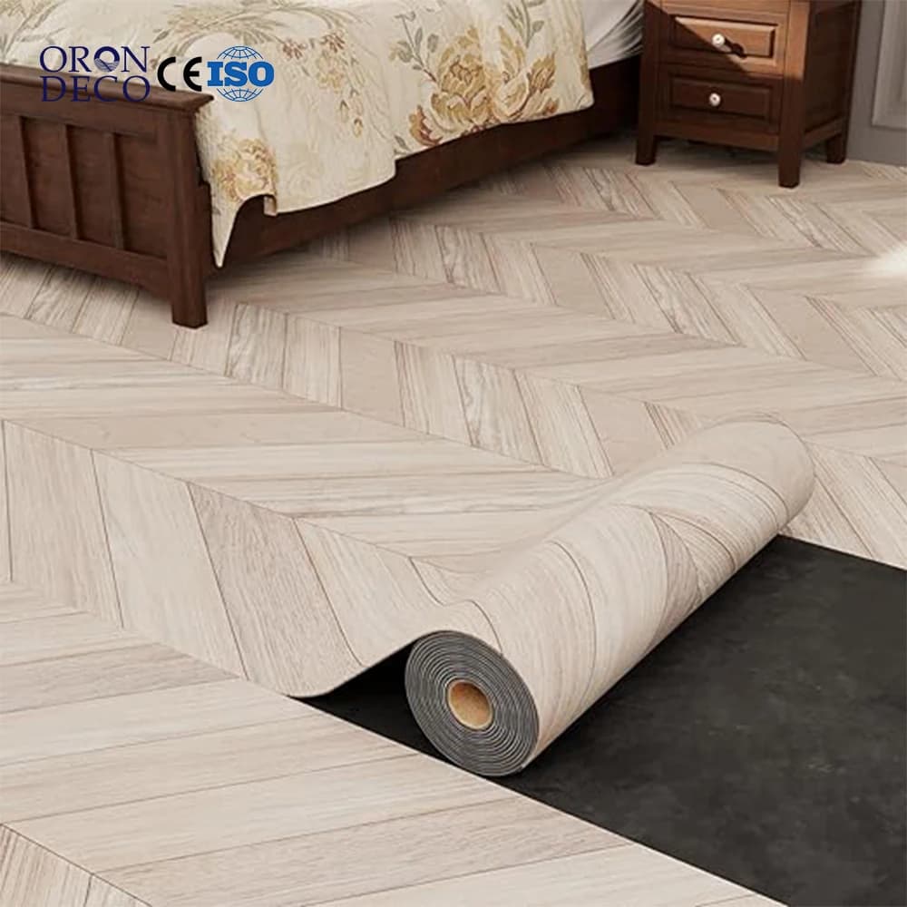 COWINLIFE Herringbone Waterproof Peel and Stick Tile Plastic Products Pvc Door Vinyl Flooring Roll Wood Flooring for House Renovation