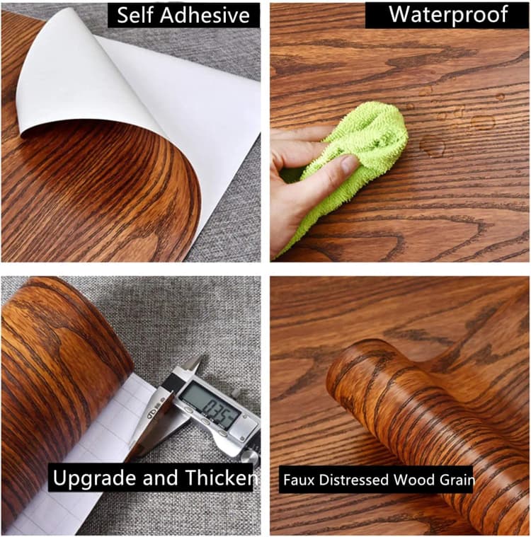 3D Wood Grain Wall Sticker Waterproof PVC Self-Adhesive Wallpaper Roll Luxury Peel&Stick Decorative Film for Cabinet Renovation detail 5