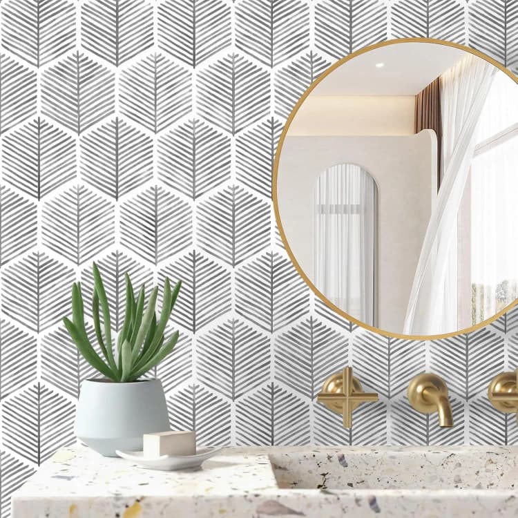 COWINLIFE Beige Geometric Wall Stickers Peel and Stick Tile 3D Boho Vinyl Wrap Self Adhesive Wallpaper Roll for Living Room Furniture detail 2