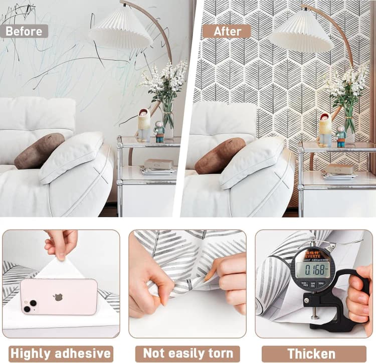 COWINLIFE Beige Geometric Wall Stickers Peel and Stick Tile 3D Boho Vinyl Wrap Self Adhesive Wallpaper Roll for Living Room Furniture detail 5