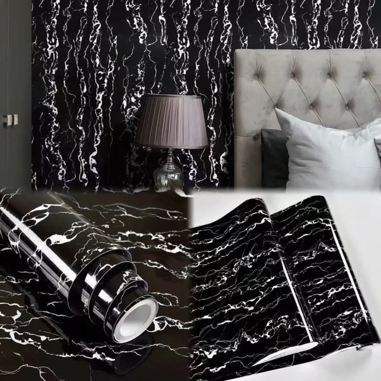 24*196.85" Glossy Black 3D Marble Wallpaper Roll Self-Adhesive Wall Stickers for Living Room Furniture Peel and Stick Wallpapers detail 2