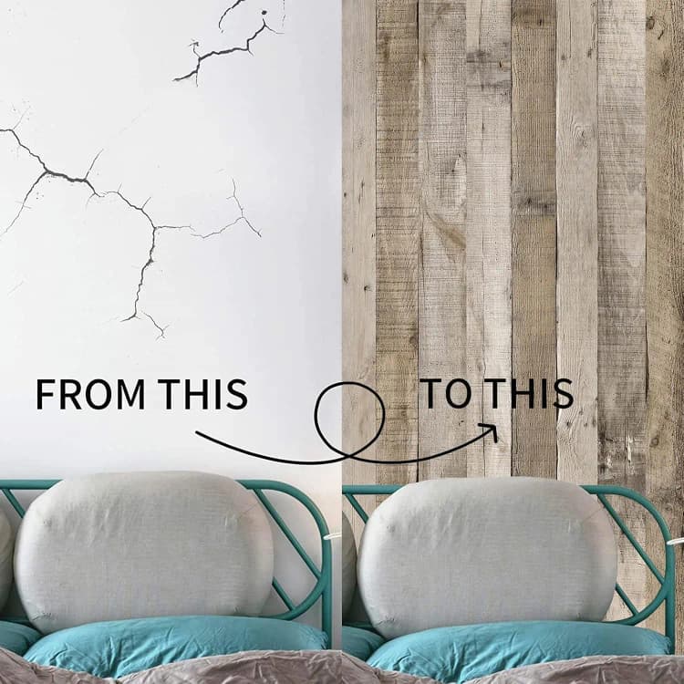 COWINLIFE Retro Peel Stick Wallpapers Rolls Wall Paper Wall Coating 3d Effect Wood Wall Panel Vinyl Wrap for Living Room Furniture detail 4