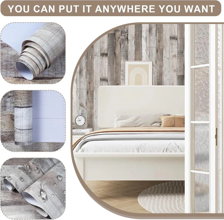 COWINLIFE Retro Peel Stick Wallpapers Rolls Wall Paper Wall Coating 3d Effect Wood Wall Panel Vinyl Wrap for Living Room Furniture detail 5