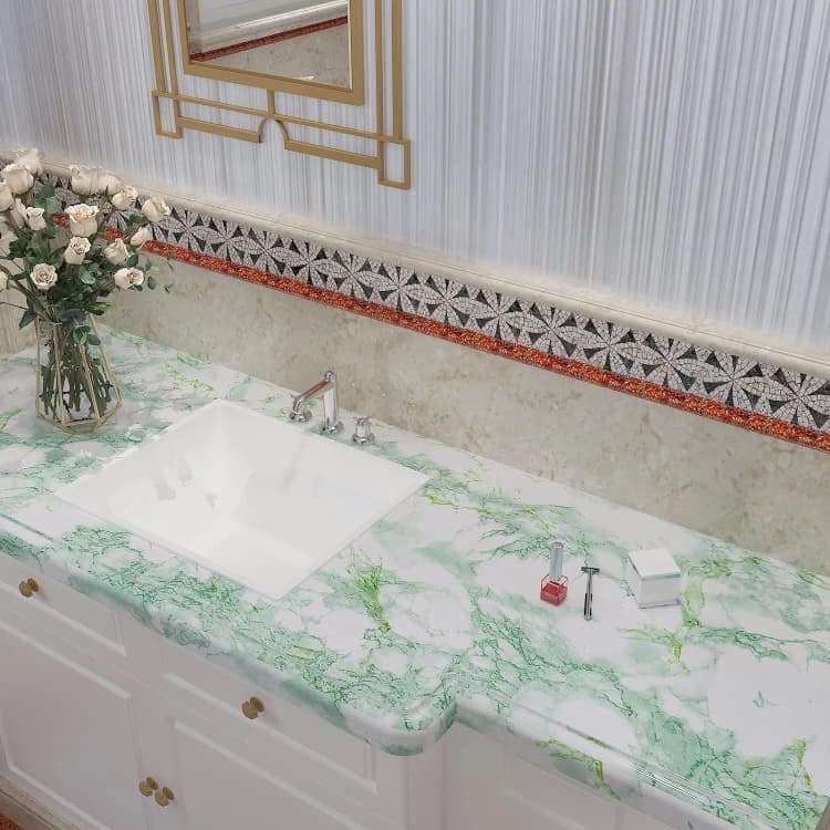 COWINLIFE DECO Glossy Green Peel and Stick Waterproof Marble Sticker for Kitchen Countertops Home Decor Self Adhesive Wallpaper Rolls detail 3