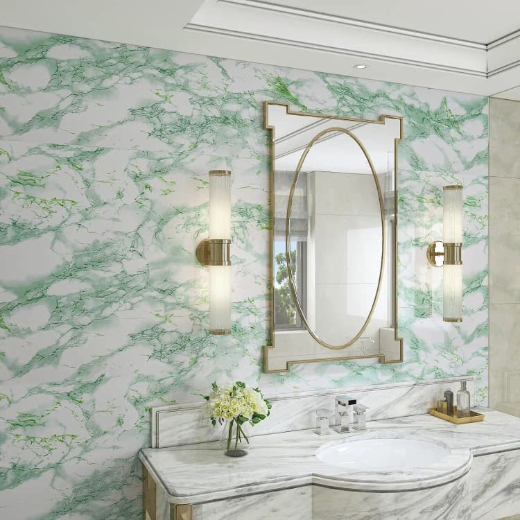 COWINLIFE DECO Glossy Green Peel and Stick Waterproof Marble Sticker for Kitchen Countertops Home Decor Self Adhesive Wallpaper Rolls detail 4