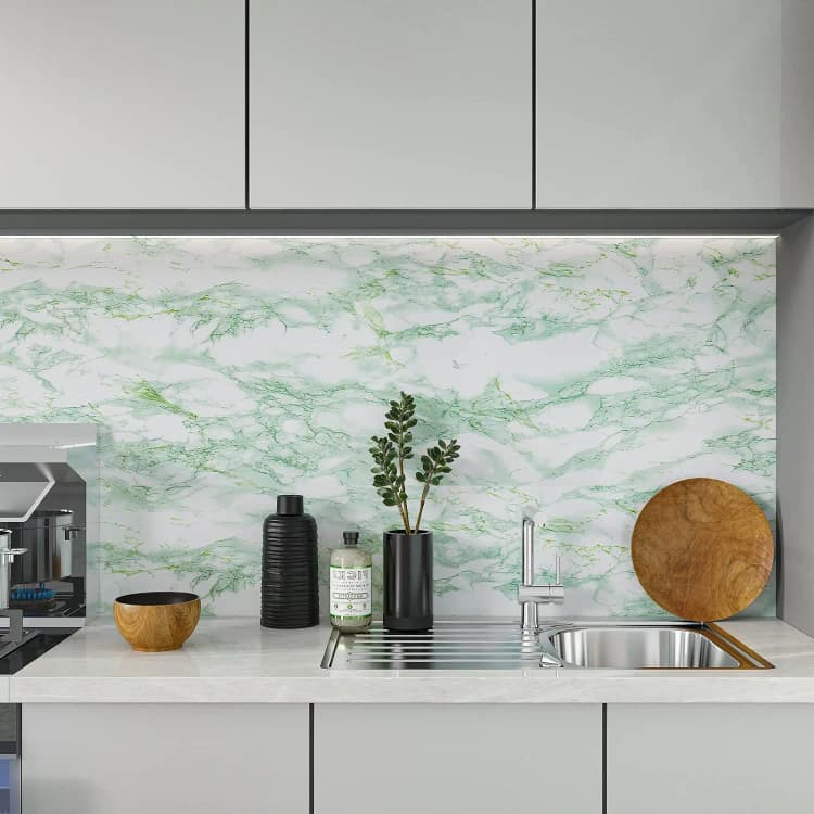 COWINLIFE DECO Glossy Green Peel and Stick Waterproof Marble Sticker for Kitchen Countertops Home Decor Self Adhesive Wallpaper Rolls detail 5