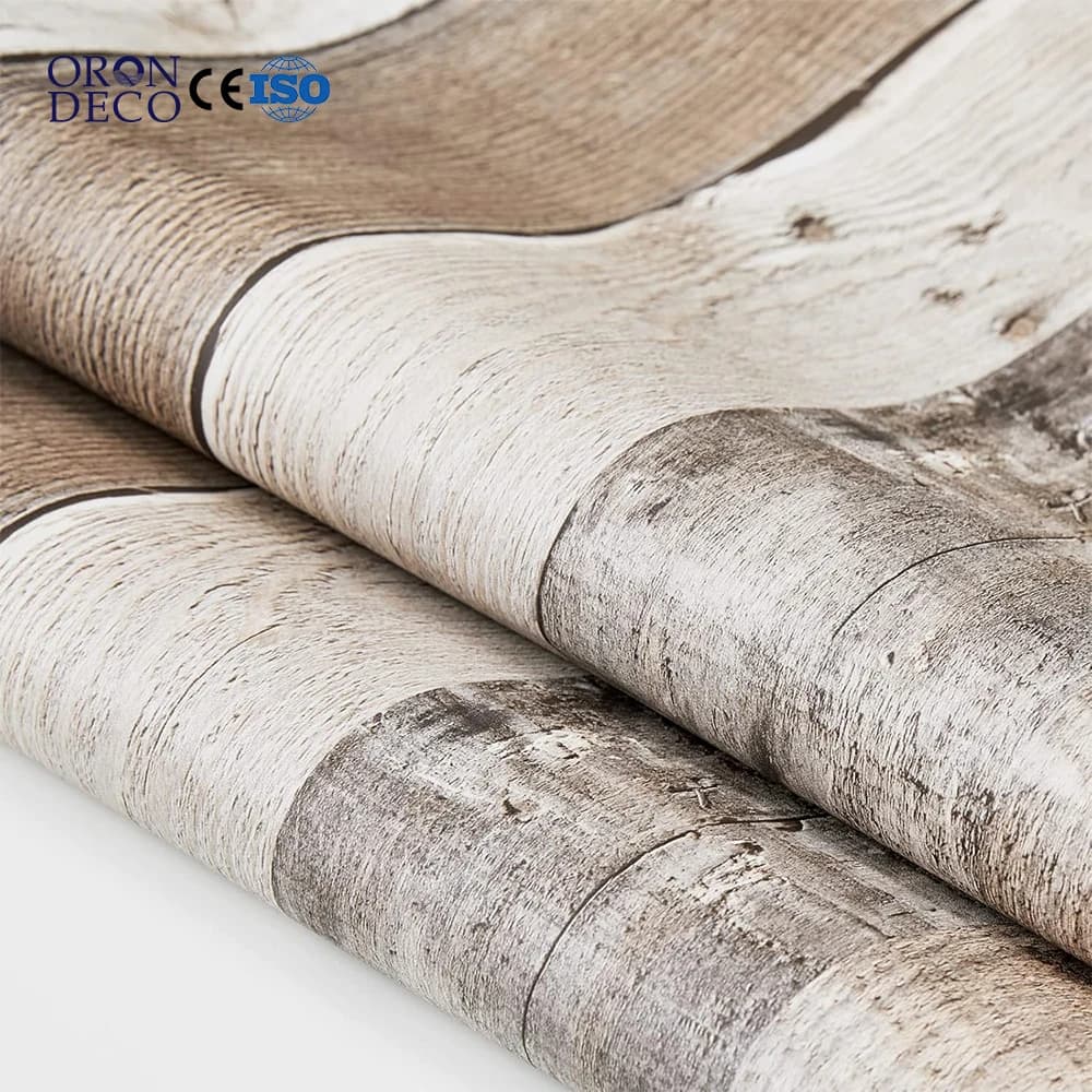 COWINLIFE PVC Grey Wood Wallpaper Peel and Stick Wallpaper Rolls Vinyl Wrap Wall Decor for Cabinets Kitchen Living Room Furniture