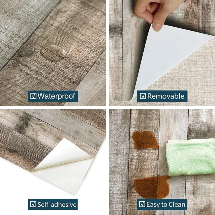 COWINLIFE PVC Grey Wood Wallpaper Peel and Stick Wallpaper Rolls Vinyl Wrap Wall Decor for Cabinets Kitchen Living Room Furniture detail 5