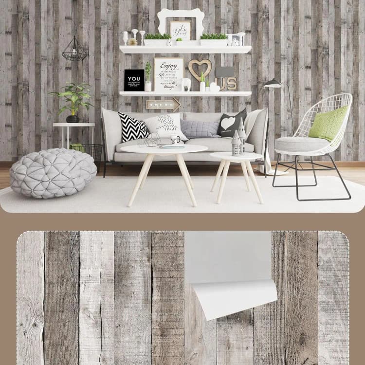 COWINLIFE PVC Grey Wood Wallpaper Peel and Stick Wallpaper Rolls Vinyl Wrap Wall Decor for Cabinets Kitchen Living Room Furniture detail 6