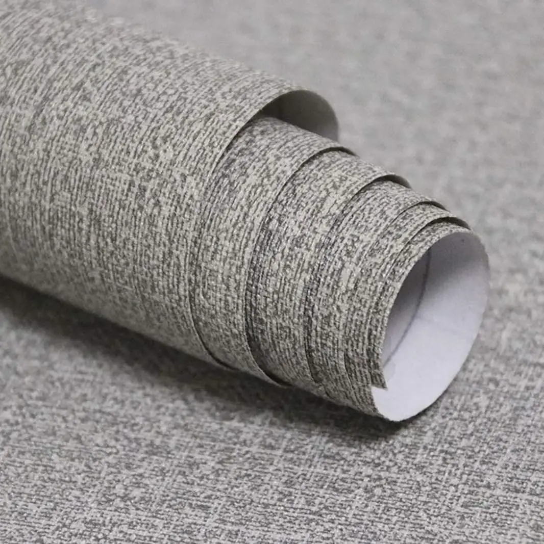 COWINLIFE DECO Gray Geometric Waterproof Self Adhesive Linen Textured Removable Wallpaper for Bedroom & Living Room