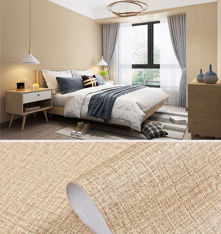 COWINLIFE DECO Gray Geometric Waterproof Self Adhesive Linen Textured Removable Wallpaper for Bedroom & Living Room detail 8