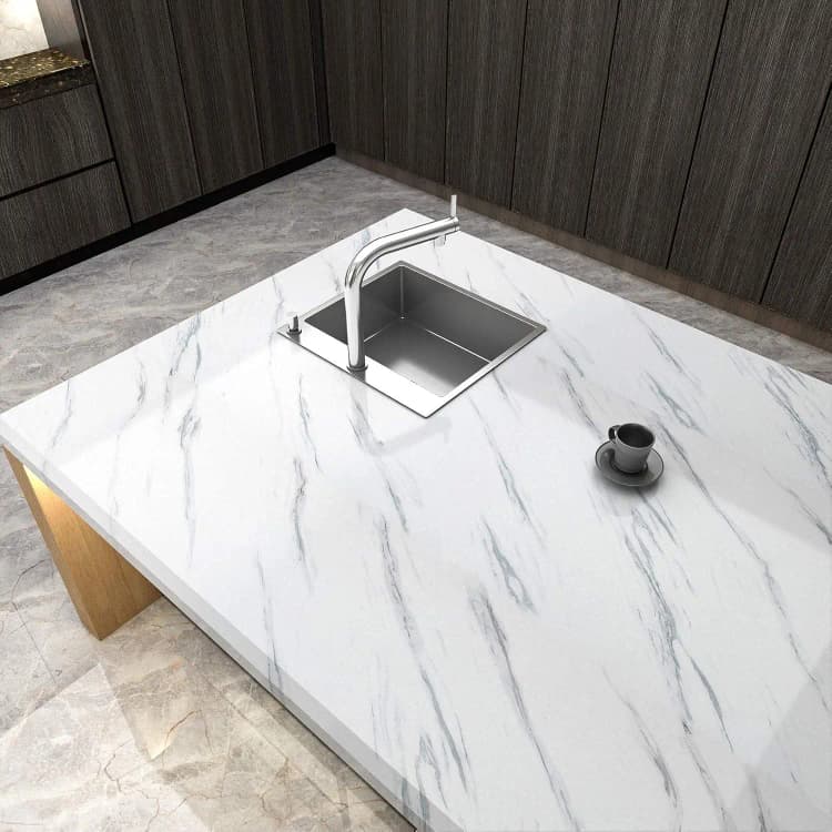 COWINLIFE DECO Glossy White Marble Waterproof Self-Adhesive PVC Wall Stickers for Kitchen Home Decor Vinyl Wallpaper Rolls detail 4