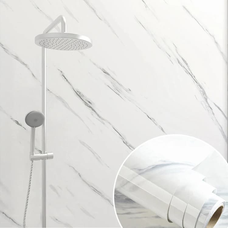 COWINLIFE DECO Glossy White Marble Waterproof Self-Adhesive PVC Wall Stickers for Kitchen Home Decor Vinyl Wallpaper Rolls detail 7