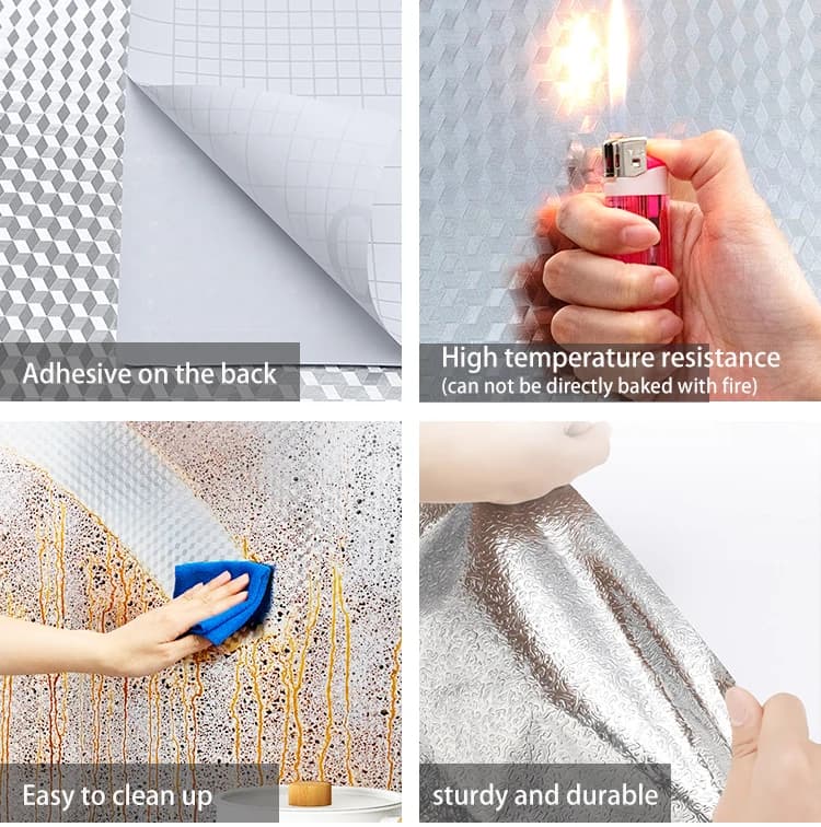 3D Metal Silver Greaseproof Waterproof Easy to Clean Modern Self Adhesive Film Peel Wallpaper for Kitchen and BBQ Grill detail 6