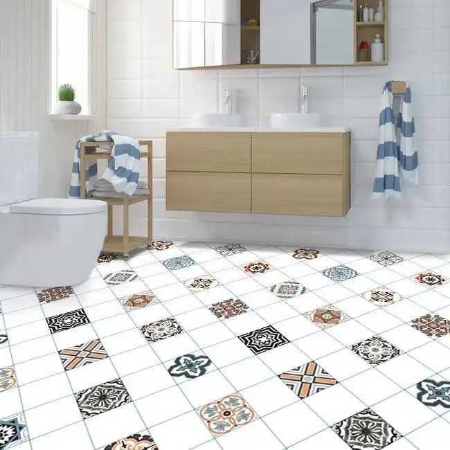 Wholesale Waterproof 3D Self Adhesive Vinyl Flooring PVC Roll with 0.08-0.25mm Thickness for Bathroom Floor detail 1