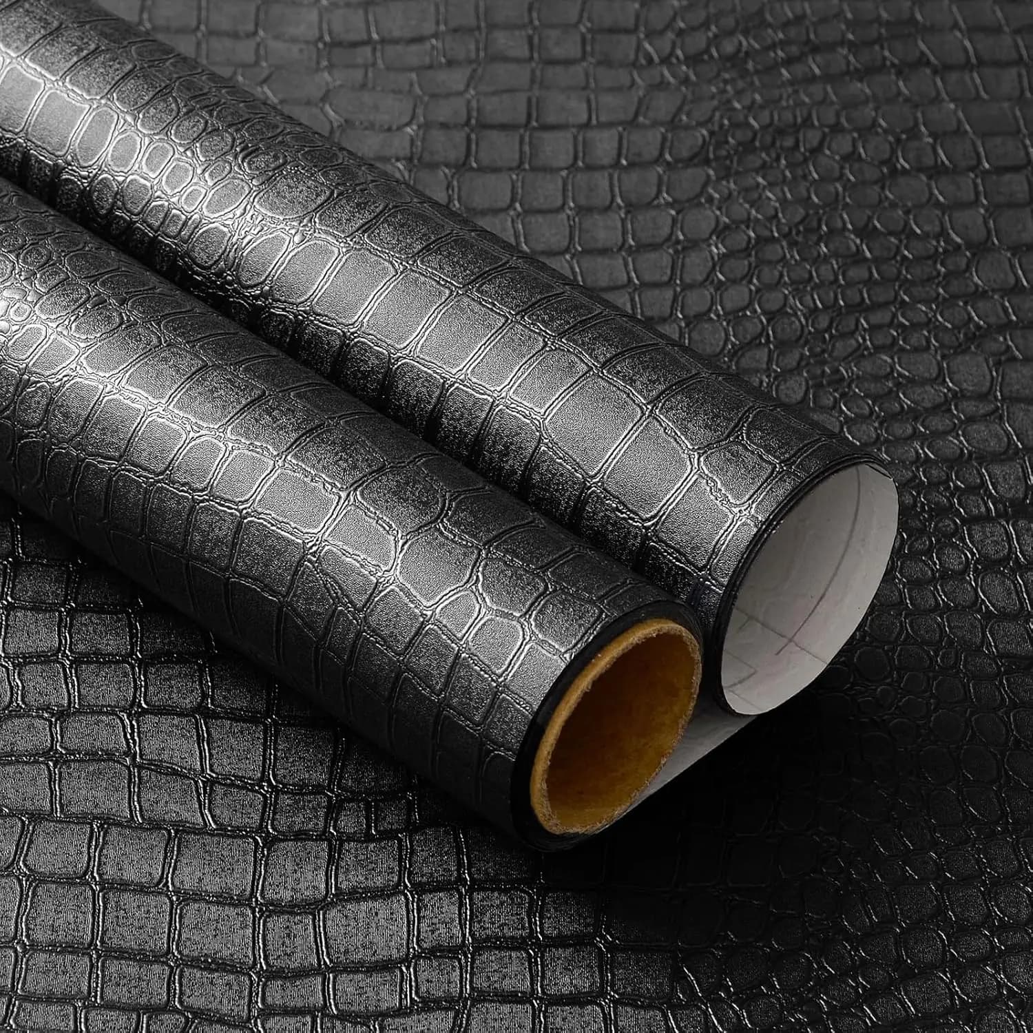COWINLIFE Black Crocodile Textured Wallpaper Faux Leather Self Adhesive Wallpaper Waterproof Wall Covering for Living Room Furniture