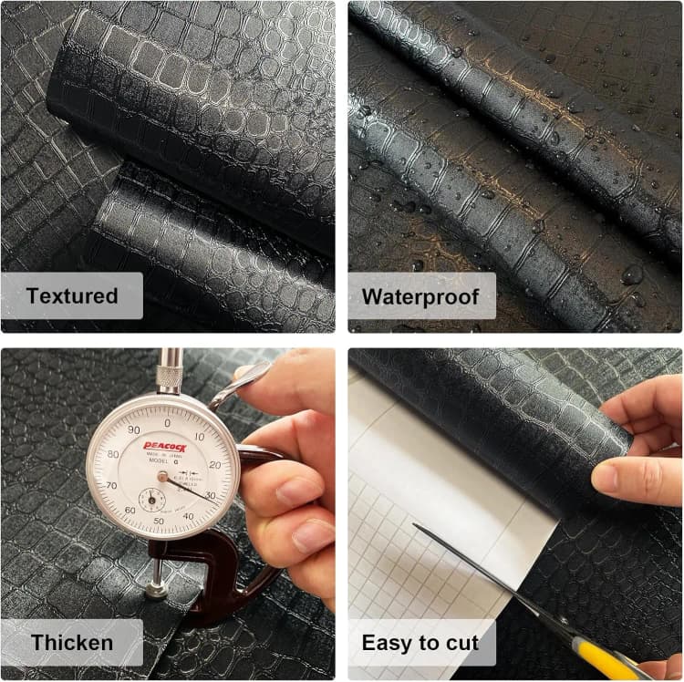 COWINLIFE Black Crocodile Textured Wallpaper Faux Leather Self Adhesive Wallpaper Waterproof Wall Covering for Living Room Furniture detail 5