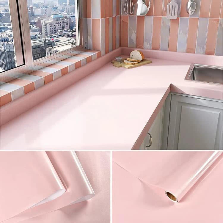 Modern Waterproof Pink Glitter PVC Self-Adhesive Peel and Stick Kitchen Wall and Countertop Vinyl Wallpaper Decor detail 5