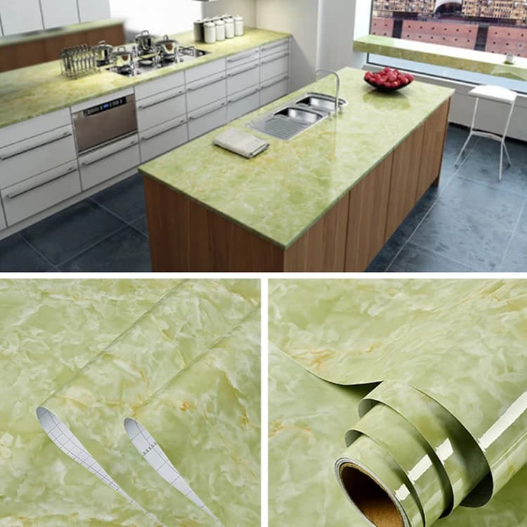 Green Modern Geometric Waterproof Self-Adhesive Marble & Granite Design Removable Peel Stick PVC Kitchen Counter Wallpaper detail 2