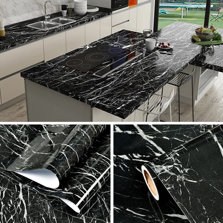 Green Modern Geometric Waterproof Self-Adhesive Marble & Granite Design Removable Peel Stick PVC Kitchen Counter Wallpaper detail 3