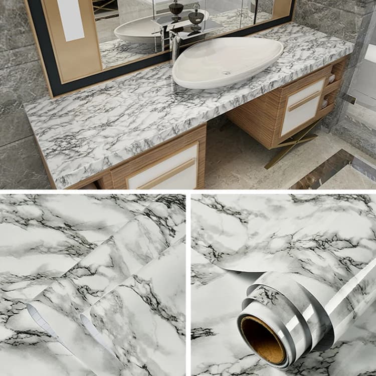 Green Modern Geometric Waterproof Self-Adhesive Marble & Granite Design Removable Peel Stick PVC Kitchen Counter Wallpaper detail 6