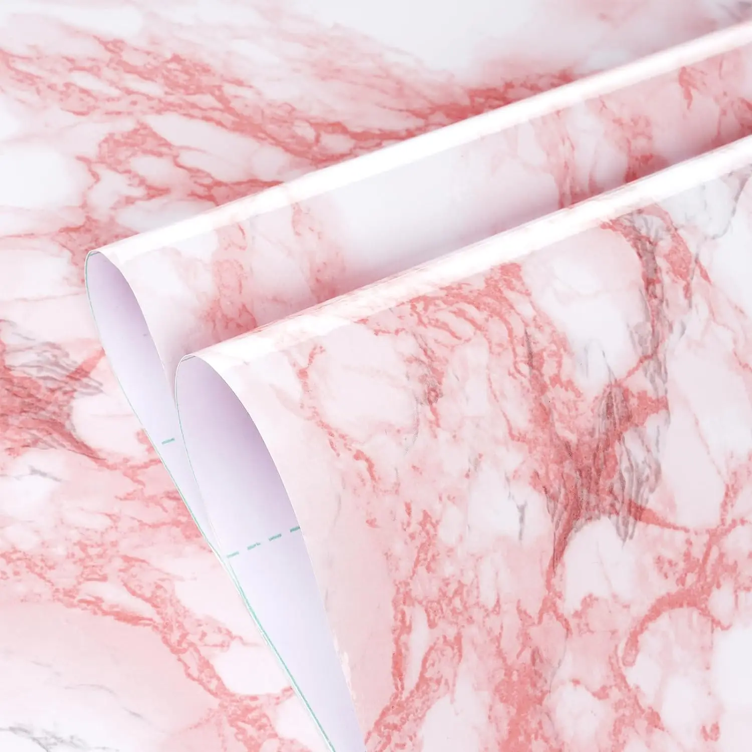 COWINLIFE DECO Modern Waterproof Glossy Pink White Marble Self Adhesive PVC Peel and Stick Wallpaper