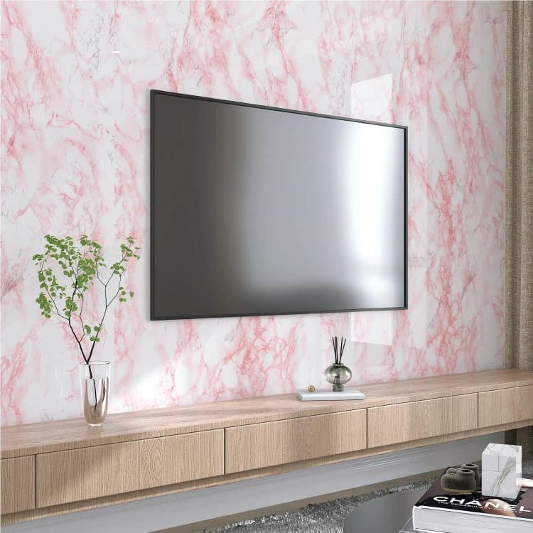 COWINLIFE DECO Modern Waterproof Glossy Pink White Marble Self Adhesive PVC Peel and Stick Wallpaper detail 2