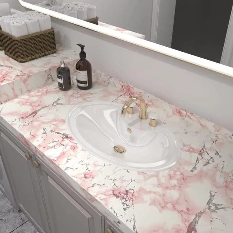 COWINLIFE DECO Modern Waterproof Glossy Pink White Marble Self Adhesive PVC Peel and Stick Wallpaper detail 4