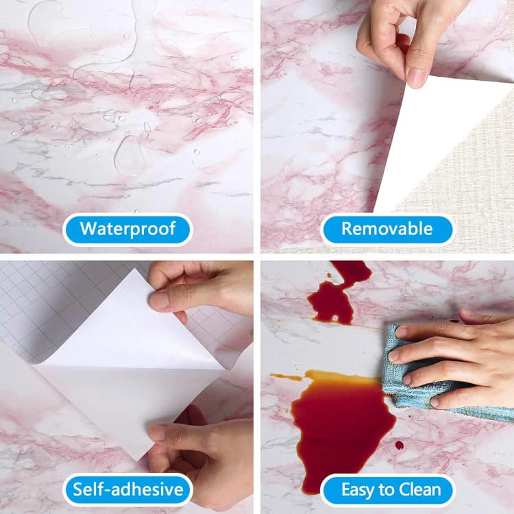 COWINLIFE DECO Modern Waterproof Glossy Pink White Marble Self Adhesive PVC Peel and Stick Wallpaper detail 6