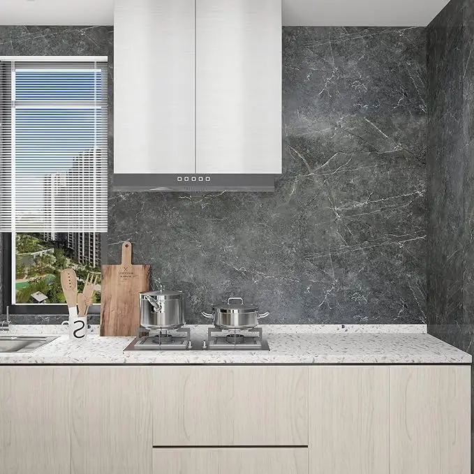 COWINLIFE DECO Best Selling High Glossy Waterproof Wallpaper Peel and Stick PVC Self Adhesive 3D Marble Sticker for Kitchen Cabinets detail 6