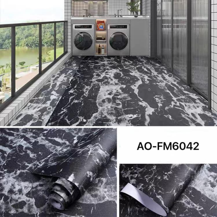 COWINLIFE DECO Black Self Adhesive Peel Stick PVC Floor Sticker Wallpaper Modern New Vinyl Waterproof Indoor Wear Resistant Bathroom detail 2