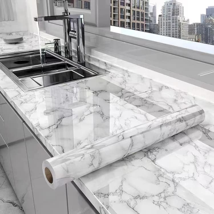 COWINLIFE DECO Modern Custom Kitchen & Bathroom Waterproof 3D Self Adhesive Removable Mould-Proof Marble Pattern Vinyl Wallpaper detail 2