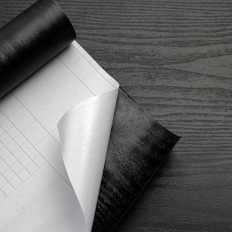 Modern Hotel & Household Use Waterproof Self Adhesive PVC Wood Grain Black Wallpaper detail 1
