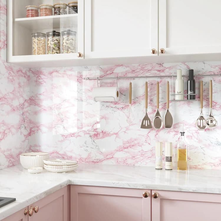 COWINLIFE DECO Modern Geometric Marble Self-Adhesive PVC Wallpaper Waterproof for Home Kitchen Bathroom Decor detail 2