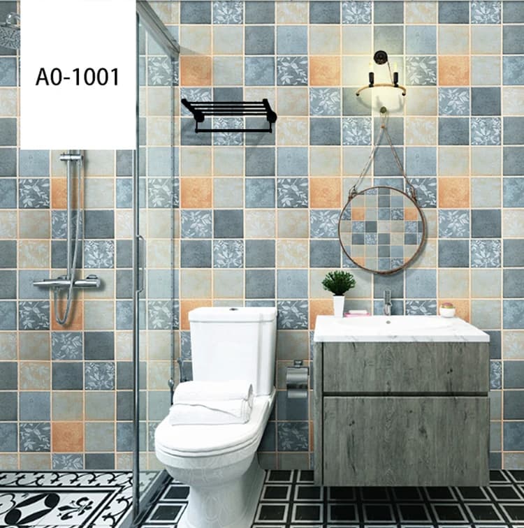 Custom PVC Vinyl Plaid Waterproof Self Adhesive Bathroom Wallpaper for Household Use with Peel Stick Installation detail 2
