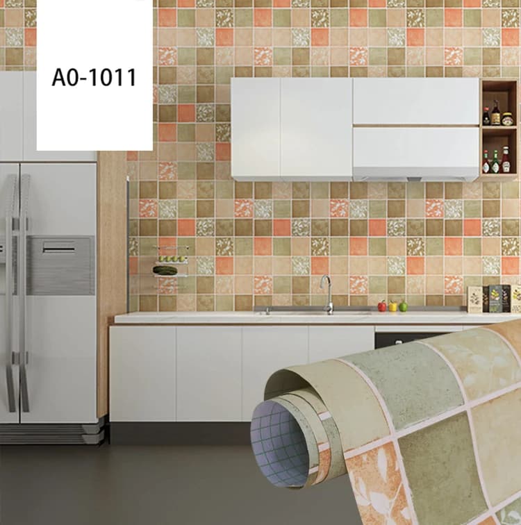 Custom PVC Vinyl Plaid Waterproof Self Adhesive Bathroom Wallpaper for Household Use with Peel Stick Installation detail 3