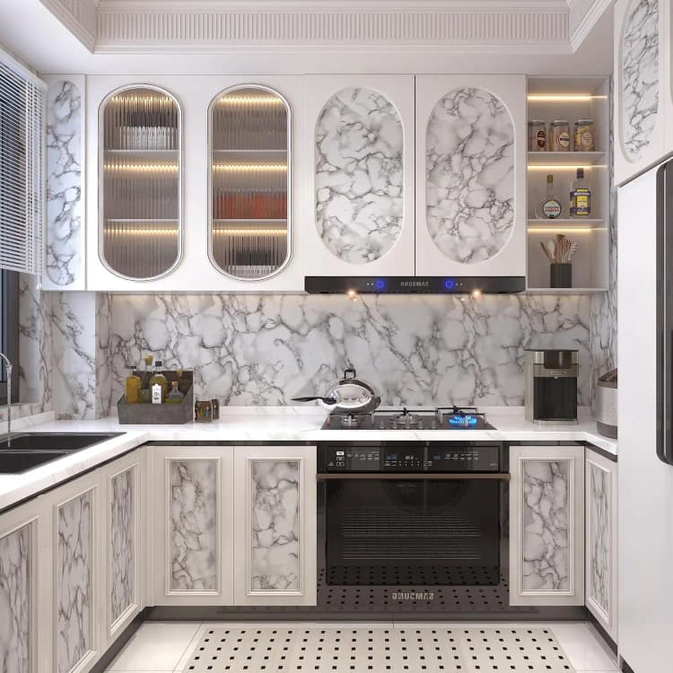 COWINLIFE DECO Modern Grey White Marble Self-Adhesive Waterproof Vinyl Glossy Wallpaper Peel Stick Sticker for Kitchen Bedroom detail 3