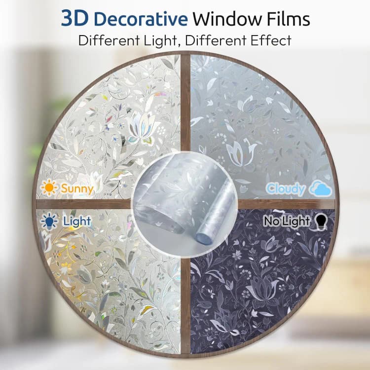 COWINLIFE 3D Flower Stained Privacy Window Film Rainbow Design PVC Self-Adhesive Removable Decorative Sticker for Home & Furniture detail 2