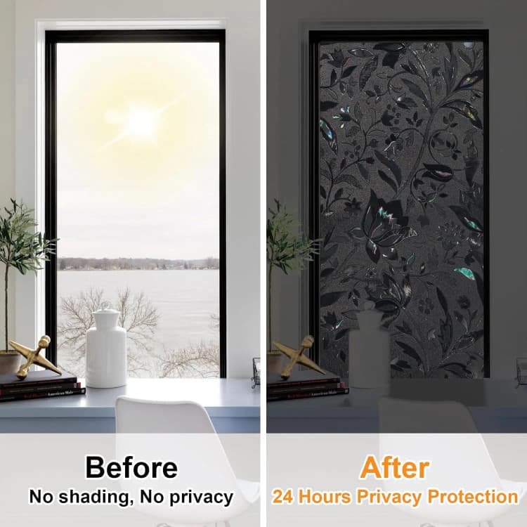 COWINLIFE 3D Flower Stained Privacy Window Film Rainbow Design PVC Self-Adhesive Removable Decorative Sticker for Home & Furniture detail 3