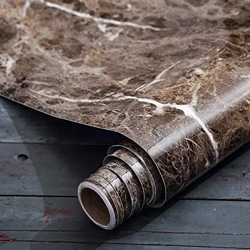 Modern Brown Vinyl Marble Self Adhesive Waterproof Mold-Proof Wallpaper Peel and Stick for Kitchen Countertops and Walls detail 2