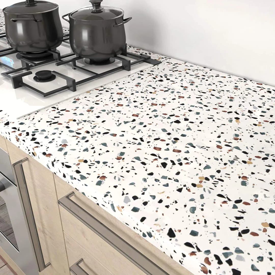COWINLIFE Terrazzo Peel and Stick Contact Paper Waterproof Oilproof Self Adhesive Vinyl Film for Kitchen Cabinet Furniture Renovation